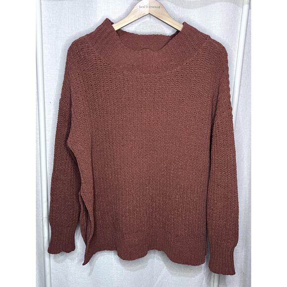 aerie Sweaters - Aerie Burnt Orange Rust Brown Plush Knit Boatneck Cozy Fall Sweater